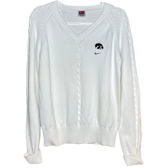 Nike Womens Size XL University of Iowa Hawkeyes White Sweater V Neck Cotton - Picture 1 of 9